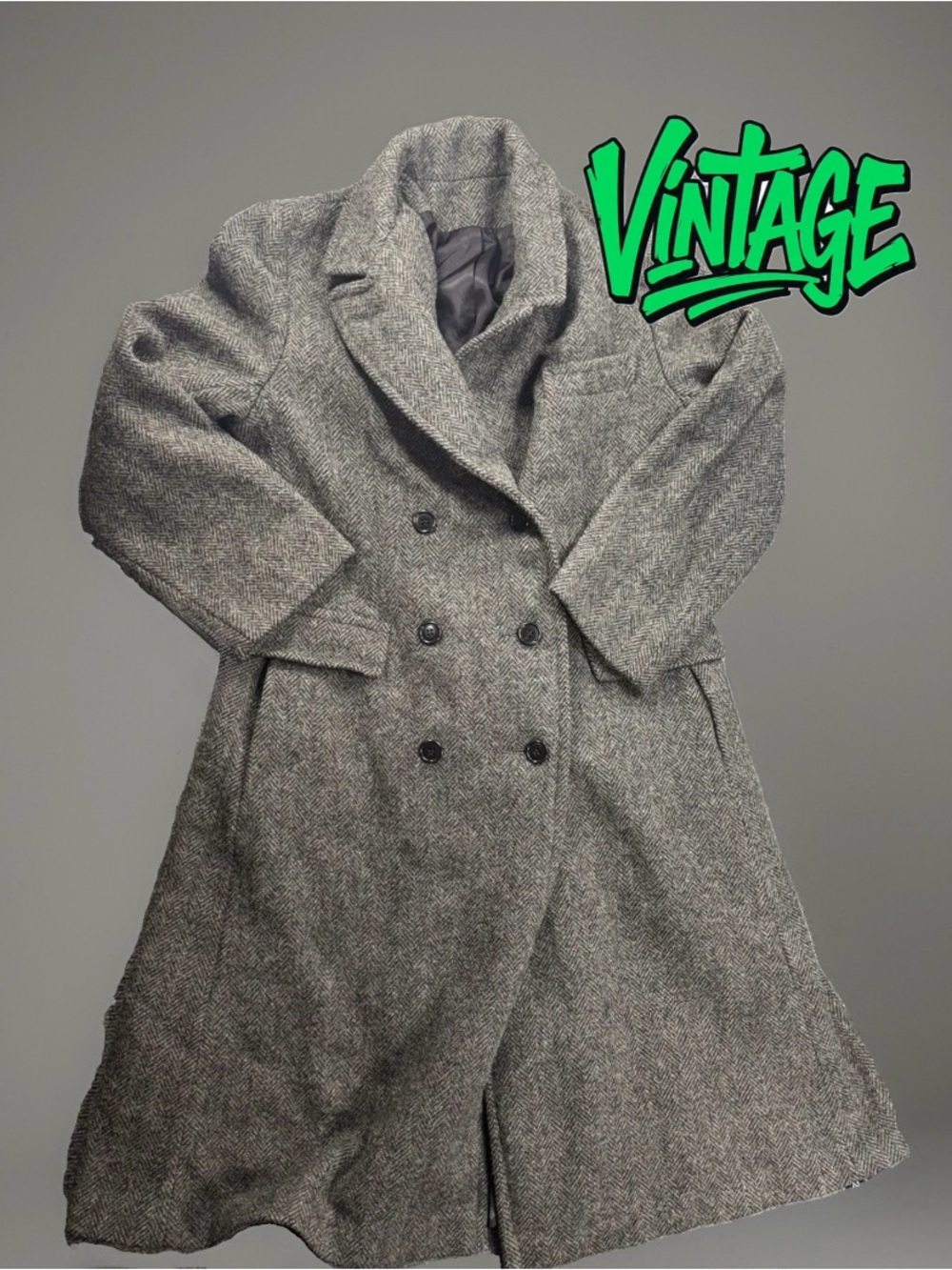 Vintage M.G. Kinsler Wool Overcoat Jacket Herringbone Black And Gray Women’s